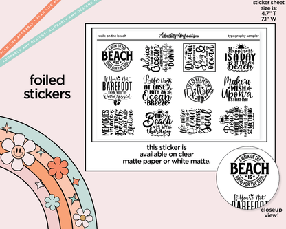 Foiled Walk on the Beach Typography Sampler Planner Stickers