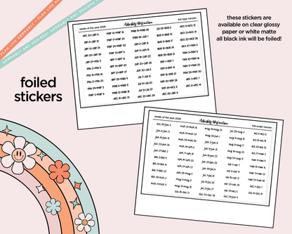 Foiled 2025 Weeks of the Year Stickers for any Planner or Insert