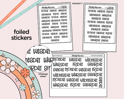 Foiled 2026 Days of the Week Stickers for any Planner or Insert