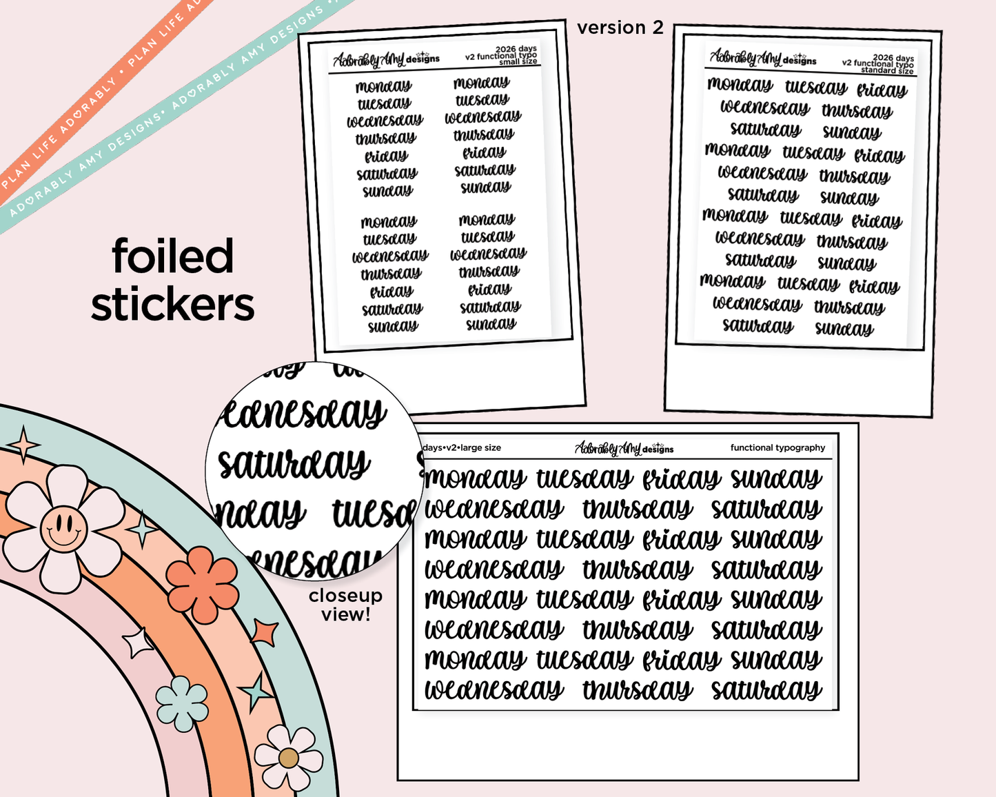 Foiled 2026 Days of the Week Stickers for any Planner or Insert