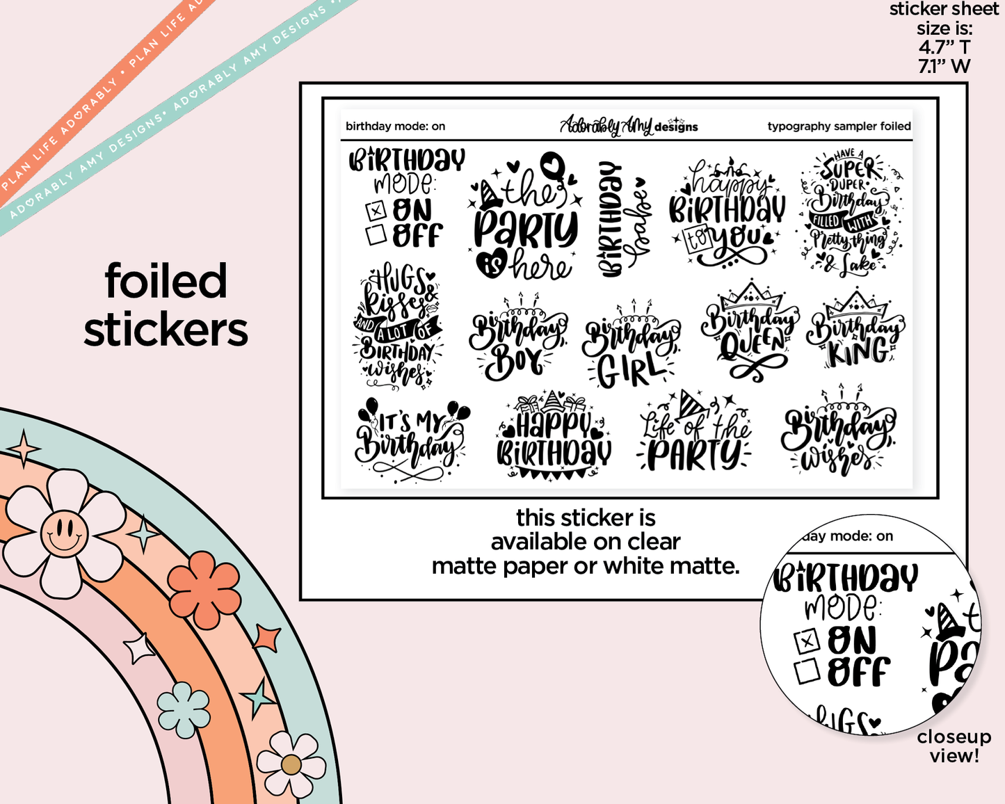 Foiled Birthday Mode On Deco Typography Sampler Planner Stickers