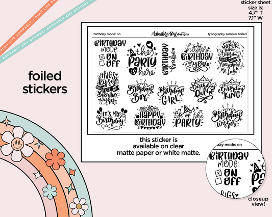 Foiled Birthday Mode On Deco Typography Sampler Planner Stickers