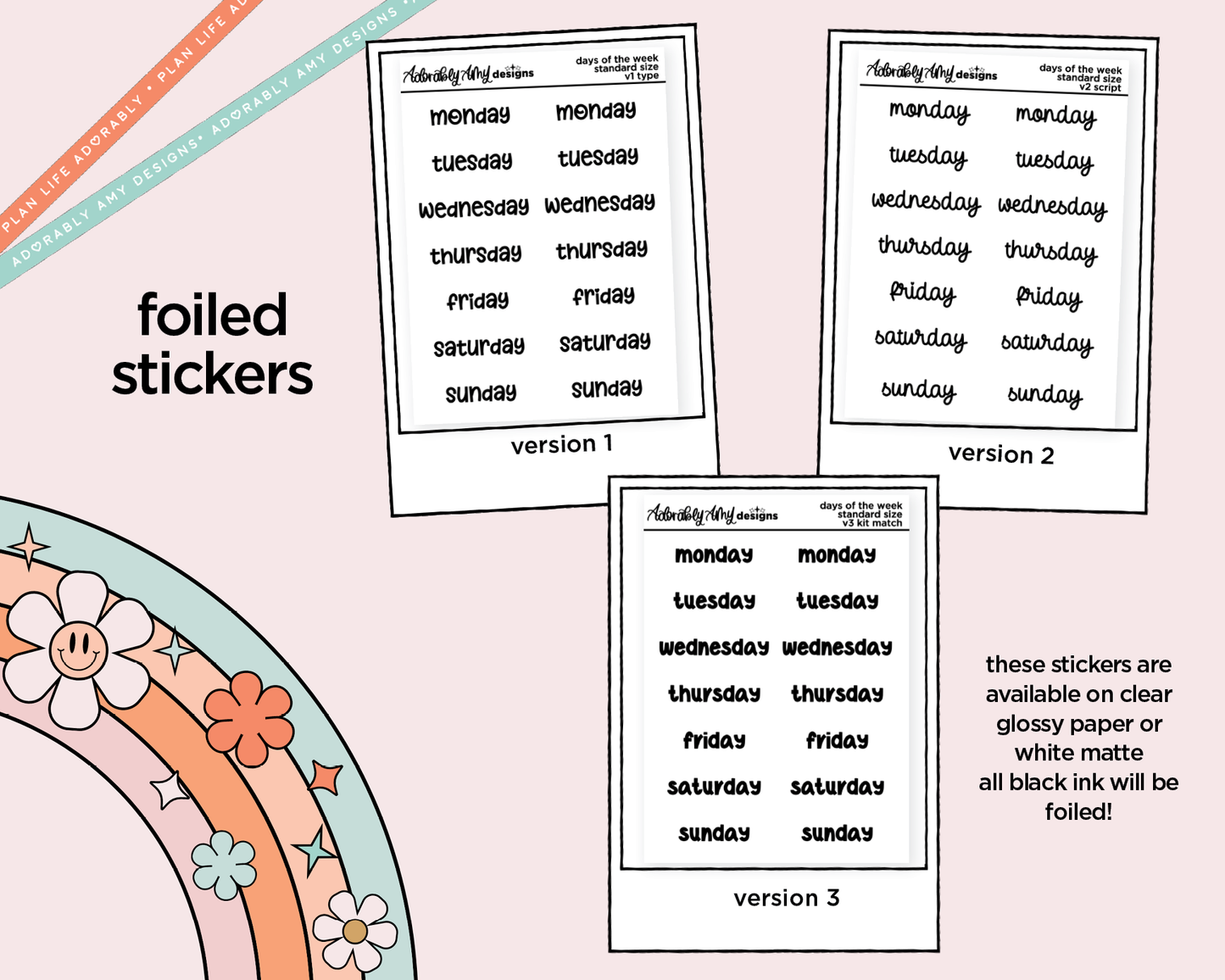 Foiled 2025 Days of the Week Stickers for any Planner or Insert