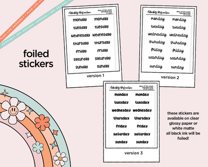 Foiled 2025 Days of the Week Stickers for any Planner or Insert