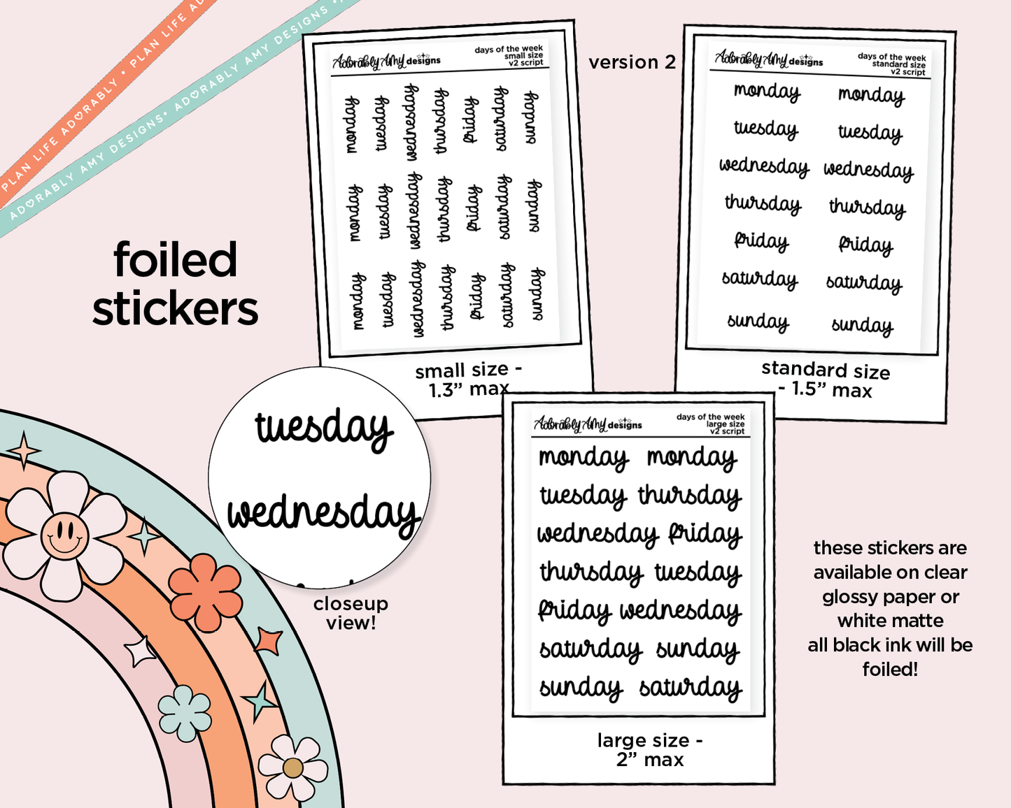 Foiled 2025 Days of the Week Stickers for any Planner or Insert