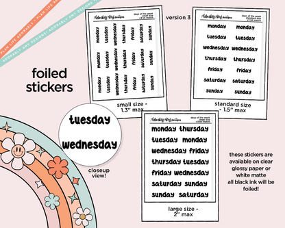 Foiled 2025 Days of the Week Stickers for any Planner or Insert