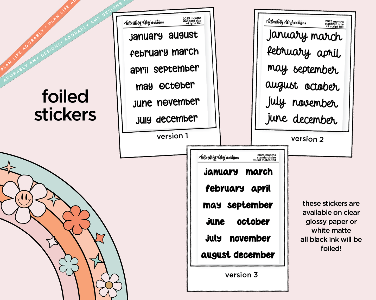 Foiled 2025 Months of the Year Stickers for any Planner or Insert