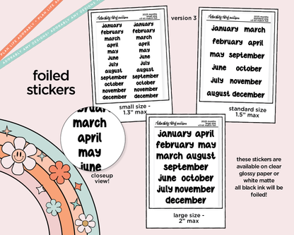 Foiled 2025 Months of the Year Stickers for any Planner or Insert