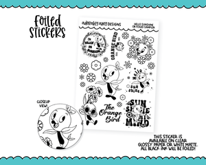 Foiled Hello Sunshine Orange Bird Sampler Planner Stickers for any Planner or Insert