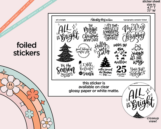 Foiled All is Bright Deco Typography Sampler Planner Stickers