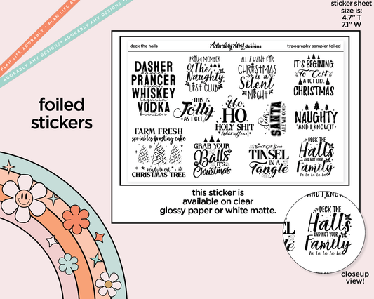 Foiled Deck the Halls Deco Typography Sampler Planner Stickers