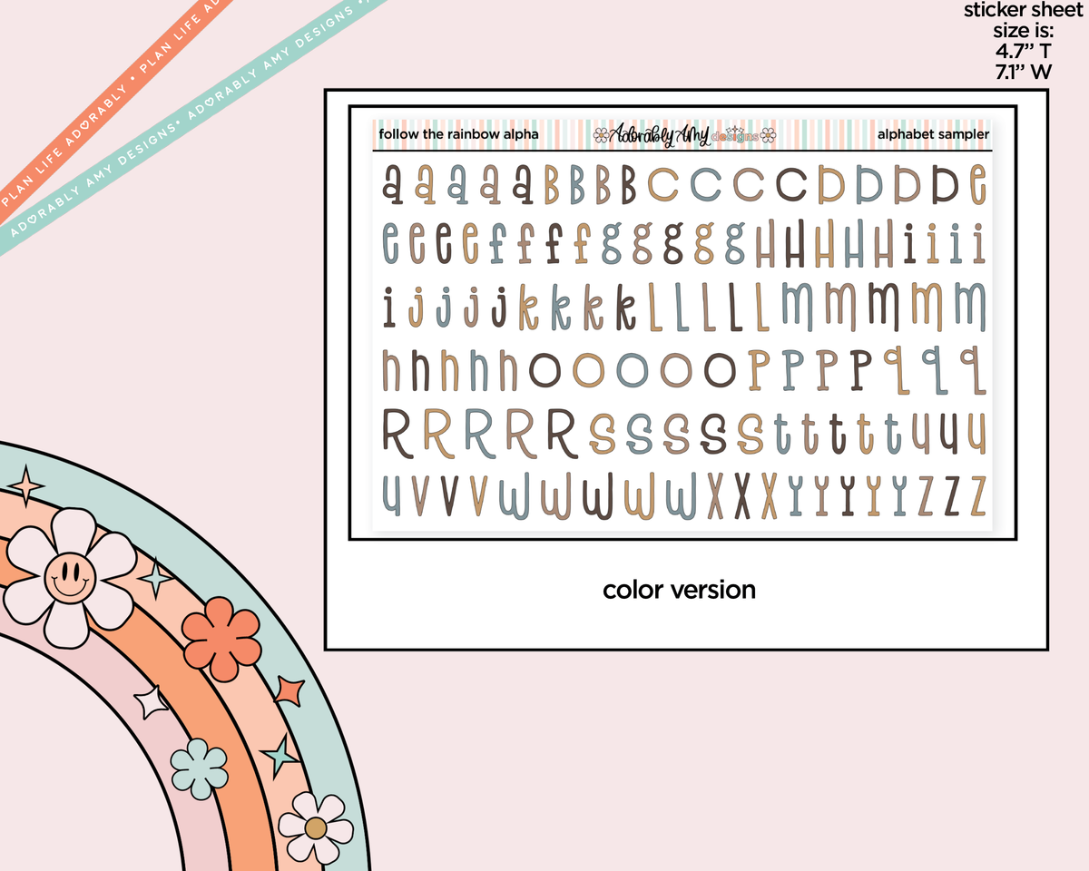 Follow the Rainbow Alphabet Stickers Deco Typography Sampler Planner Stickers - Adorably Amy Designs