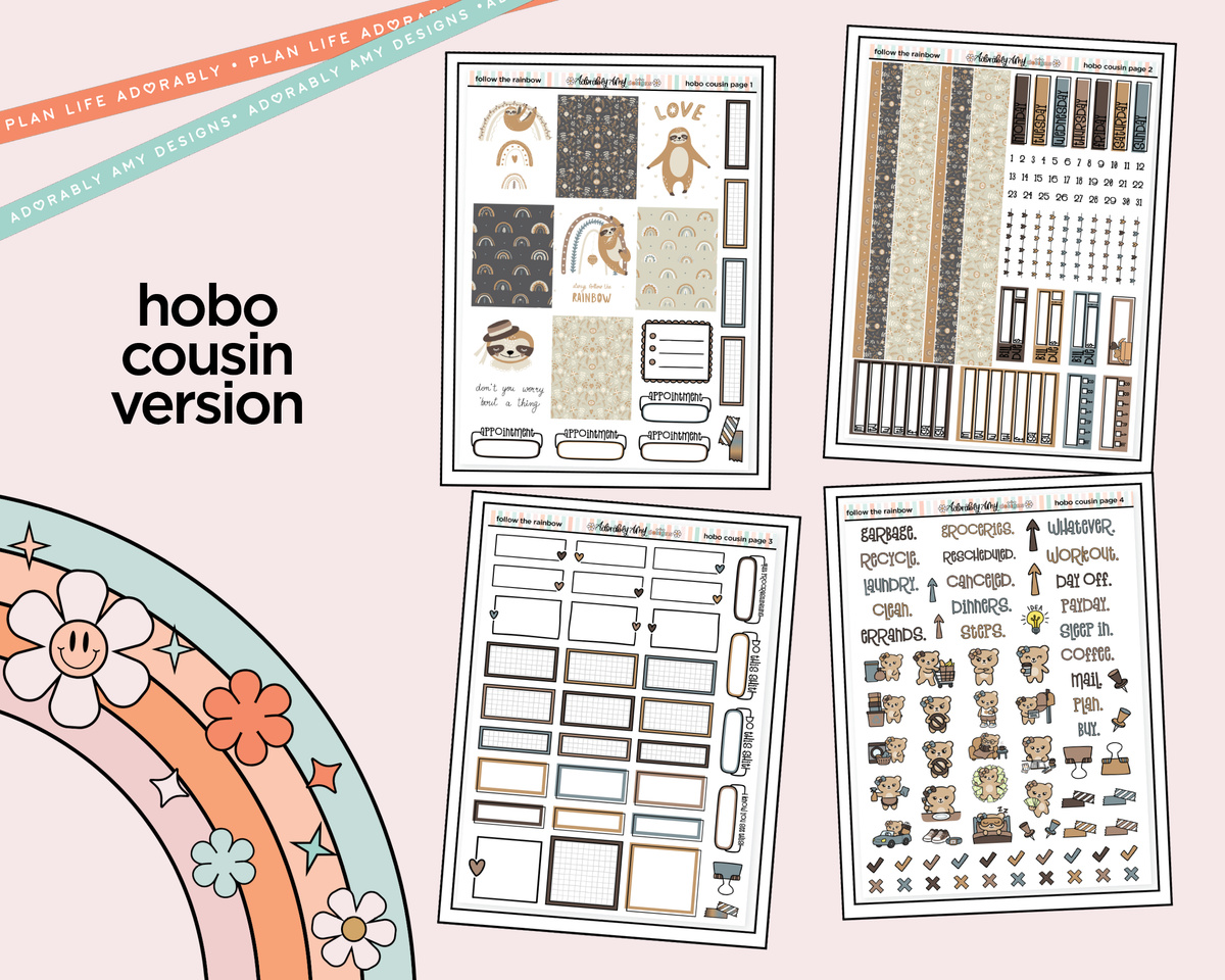 Hobonichi Cousin Weekly Follow the Rainbow Planner Sticker Kit for Hobo Cousin or Similar Planners - Adorably Amy Designs