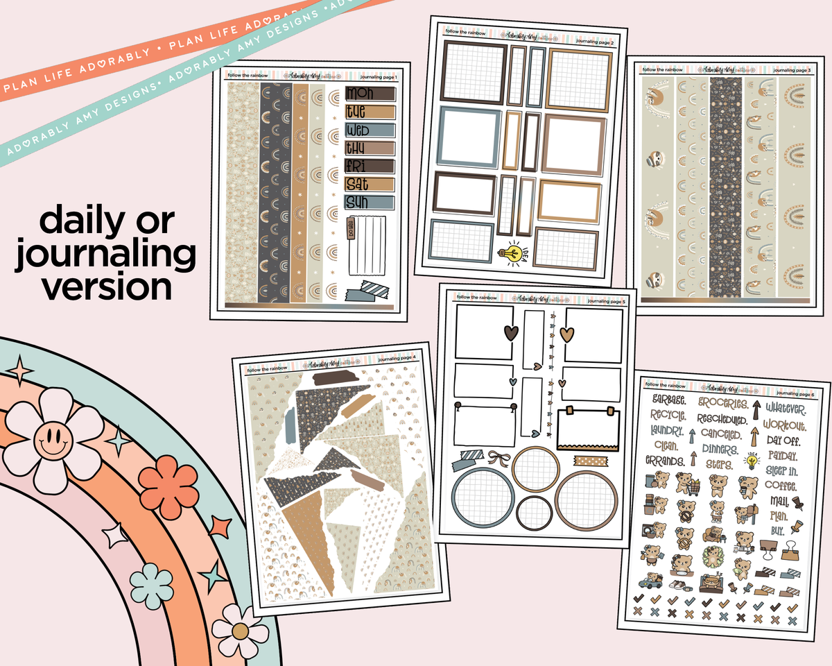 Journaling and Daily Planning Follow the Rainbow Planner Sticker Kit - Adorably Amy Designs