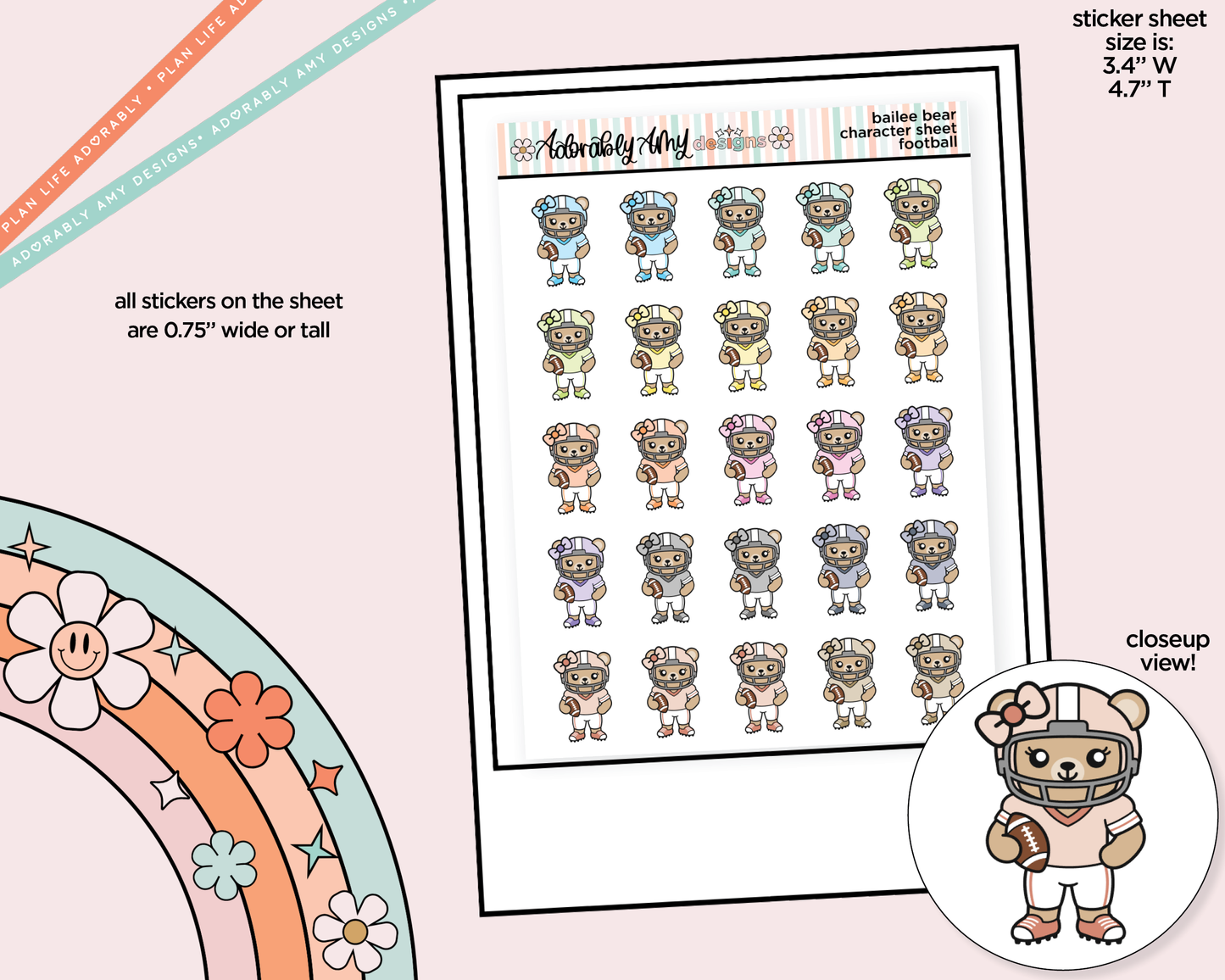 Bailee Bear Football Decoration Character Planner Stickers