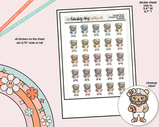 Bailee Bear Football Decoration Character Planner Stickers - Adorably Amy Designs