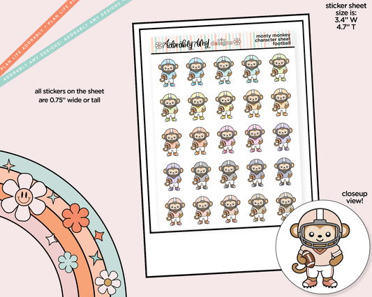 Monty the Monkey Football Decoration Character Planner Stickers - Adorably Amy Designs
