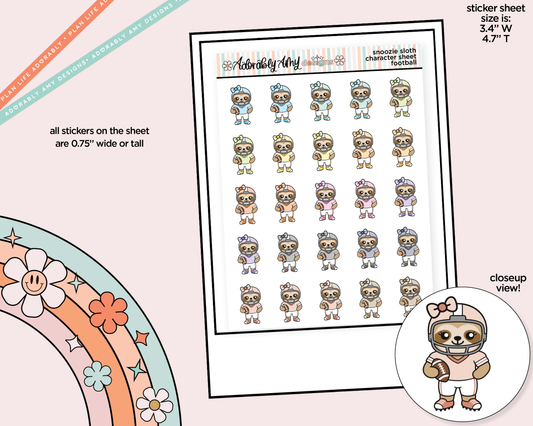Snoozie Sloth Football Decoration Character Planner Stickers - Adorably Amy Designs