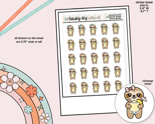 Snoozie Sloth Fruity Drinks Decoration Character Planner Stickers