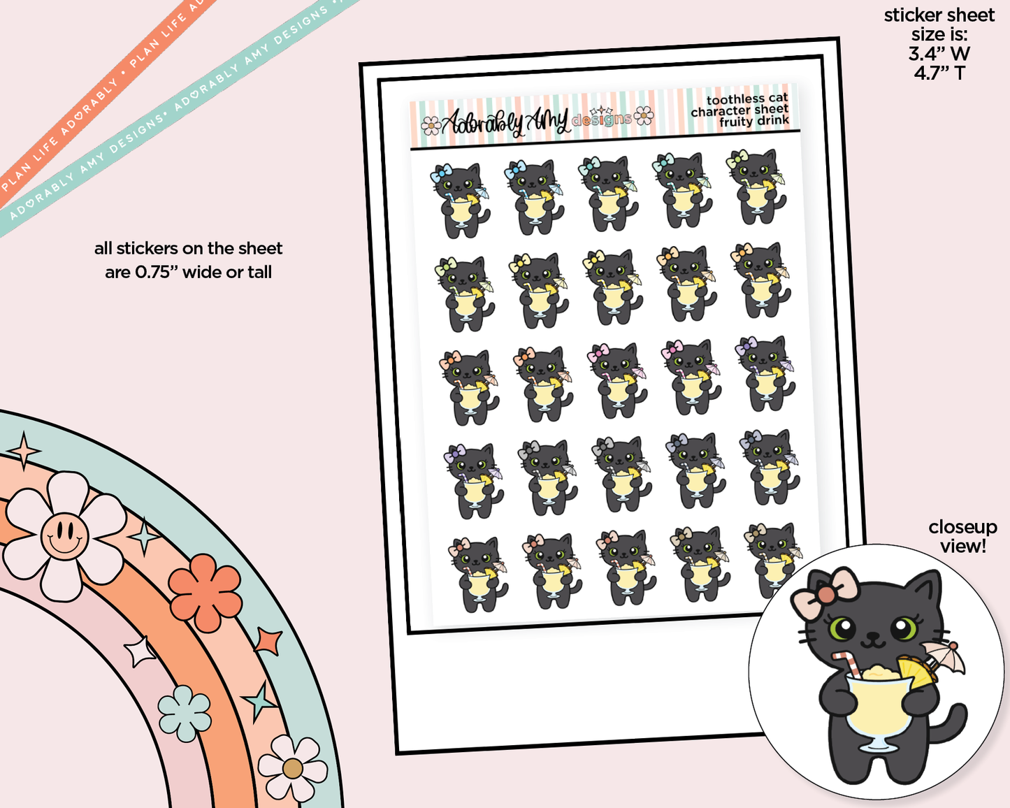 Toothless Cat Fruity Drink Decoration Character Planner Stickers