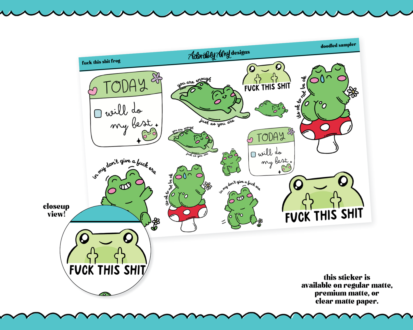 Fuck it Frog Typography Sampler Planner Stickers for any Planner or Insert