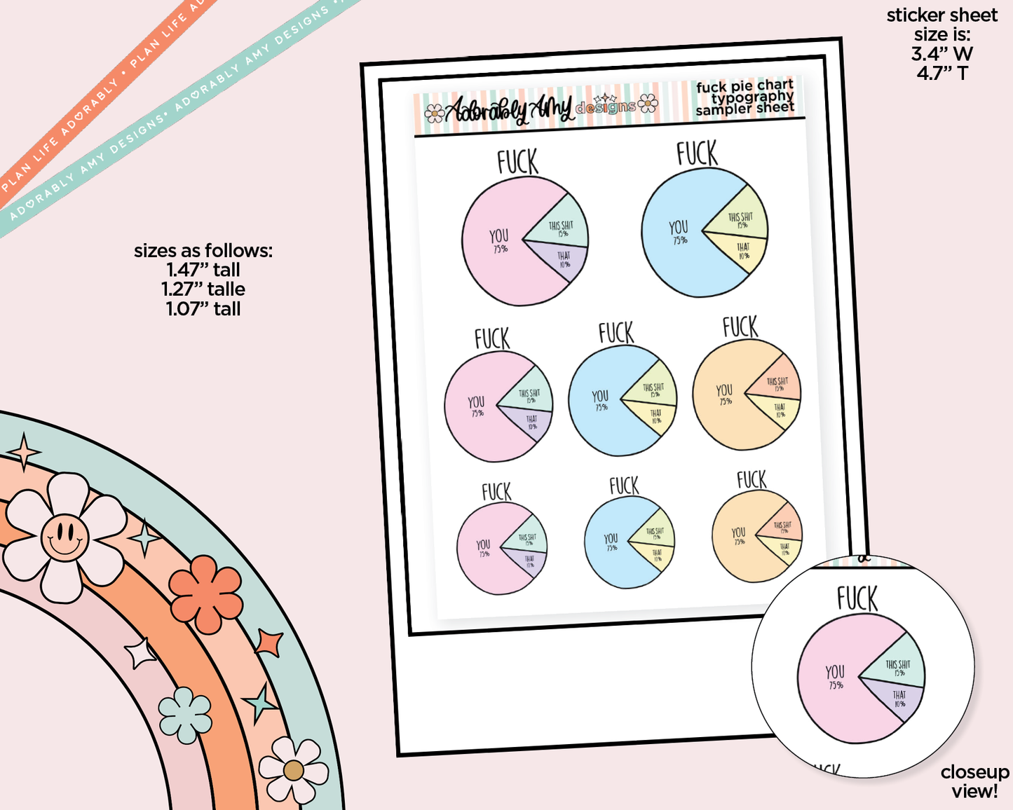 Fuck Pie Chart Typography Sampler Planner Stickers - Adorably Amy Designs