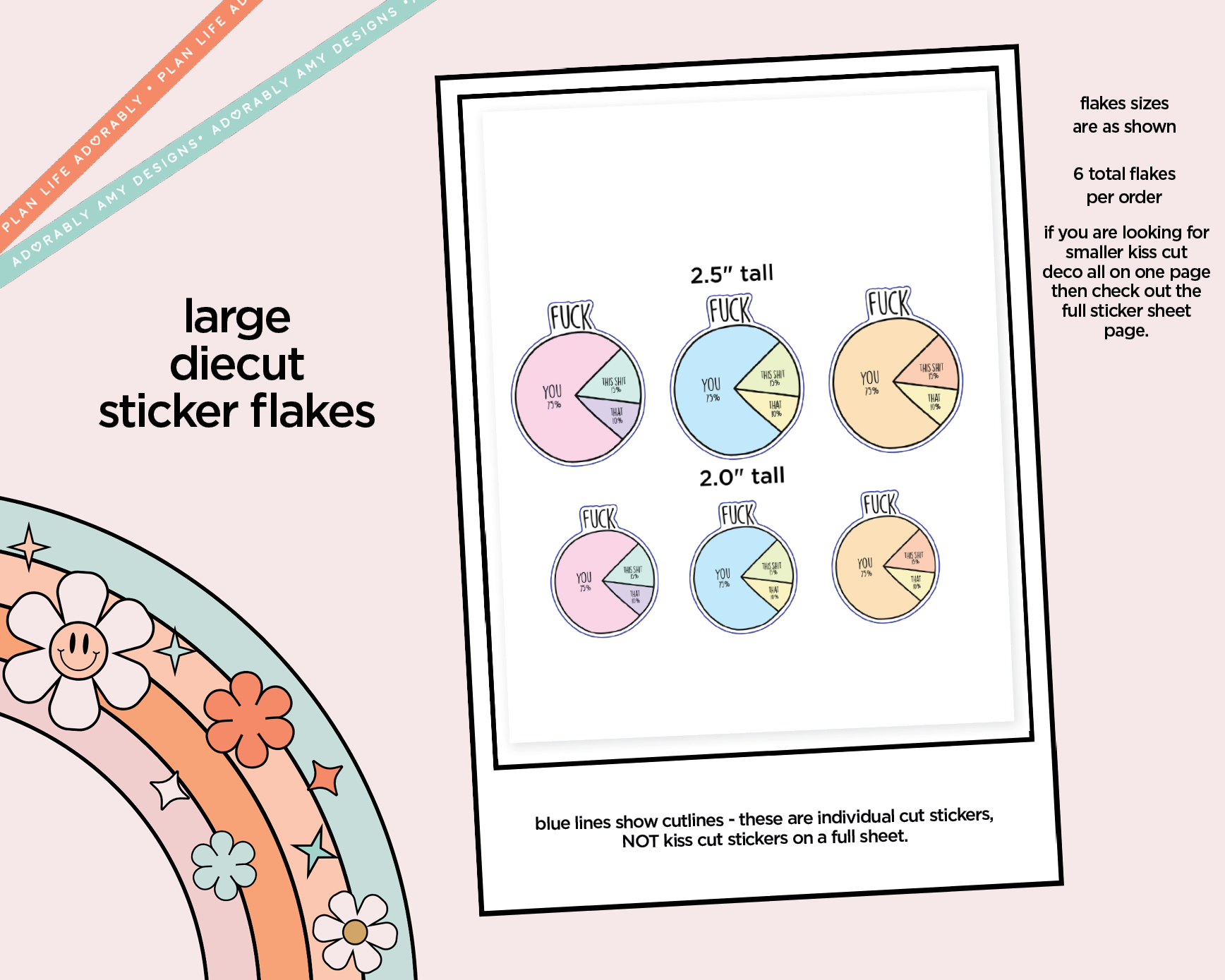 Fuck Pie Chart Typography Sampler Planner Stickers - Adorably Amy Designs