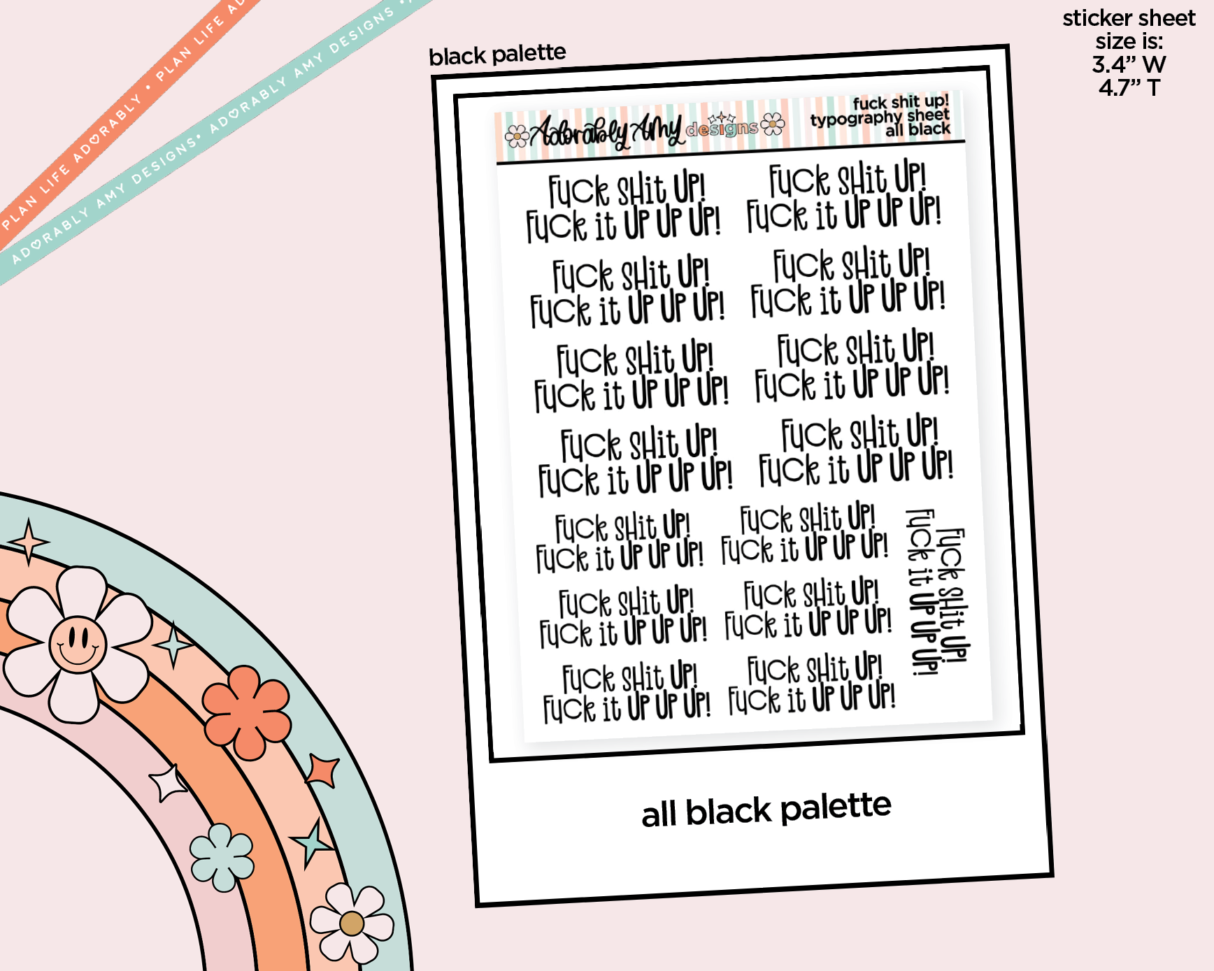 Rainbow or Black Fuck Shit Up! Fuck it Up Up Up!! Typography Planner Stickers - Adorably Amy Designs