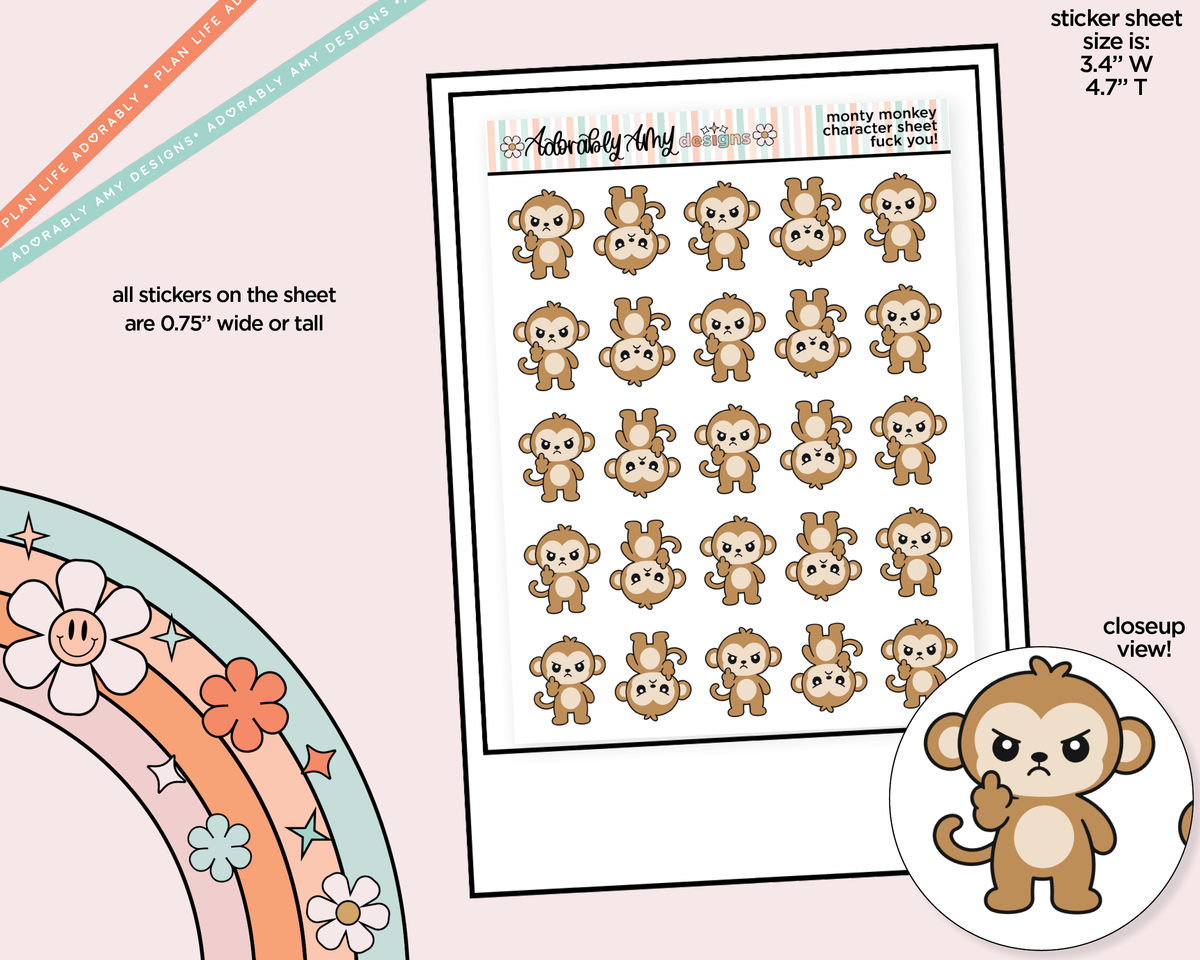 Monty the Monkey Fuck You Decoration Character Planner Stickers - Adorably Amy Designs