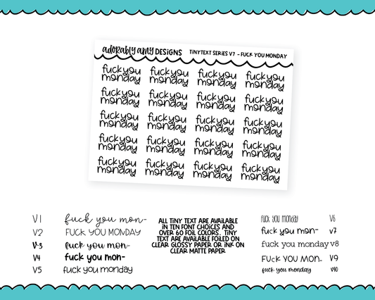 Foiled Tiny Text Series - Fuck You Monday Checklist Size Planner Stickers for any Planner or Insert