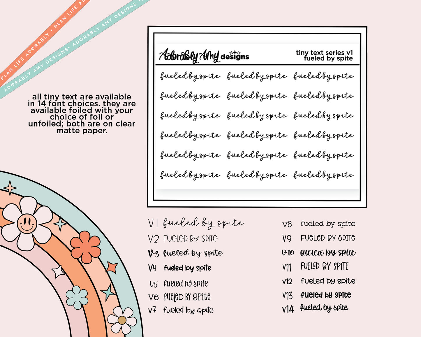 Foiled Tiny Text Series - Fueled by Spite Checklist Size Planner Sticker Sheet