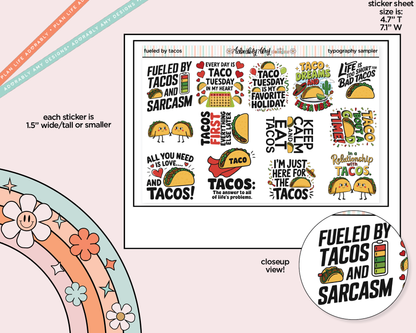 Fueled by Tacos Deco Typography Sampler Planner Stickers
