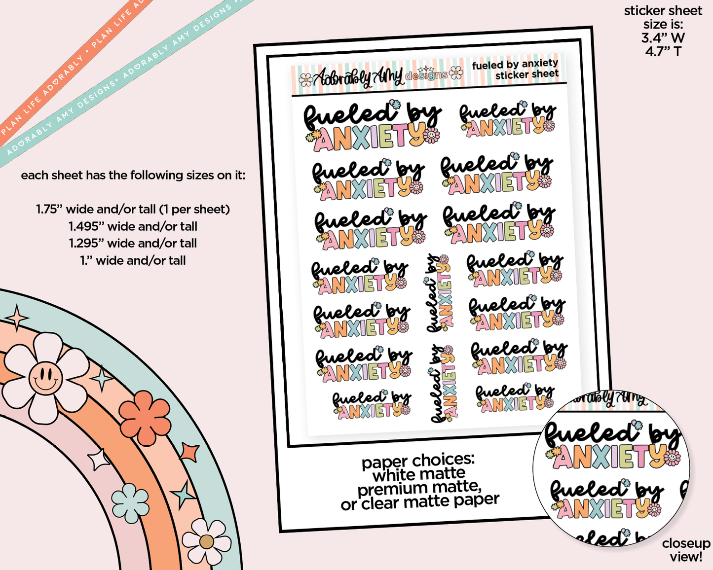 Fueled by Anxiety Typography Sampler Planner Stickers for any Planner or Insert