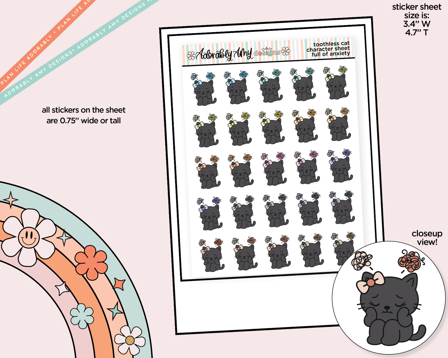 Toothless Cat Full of Anxiety Decoration Character Planner Stickers