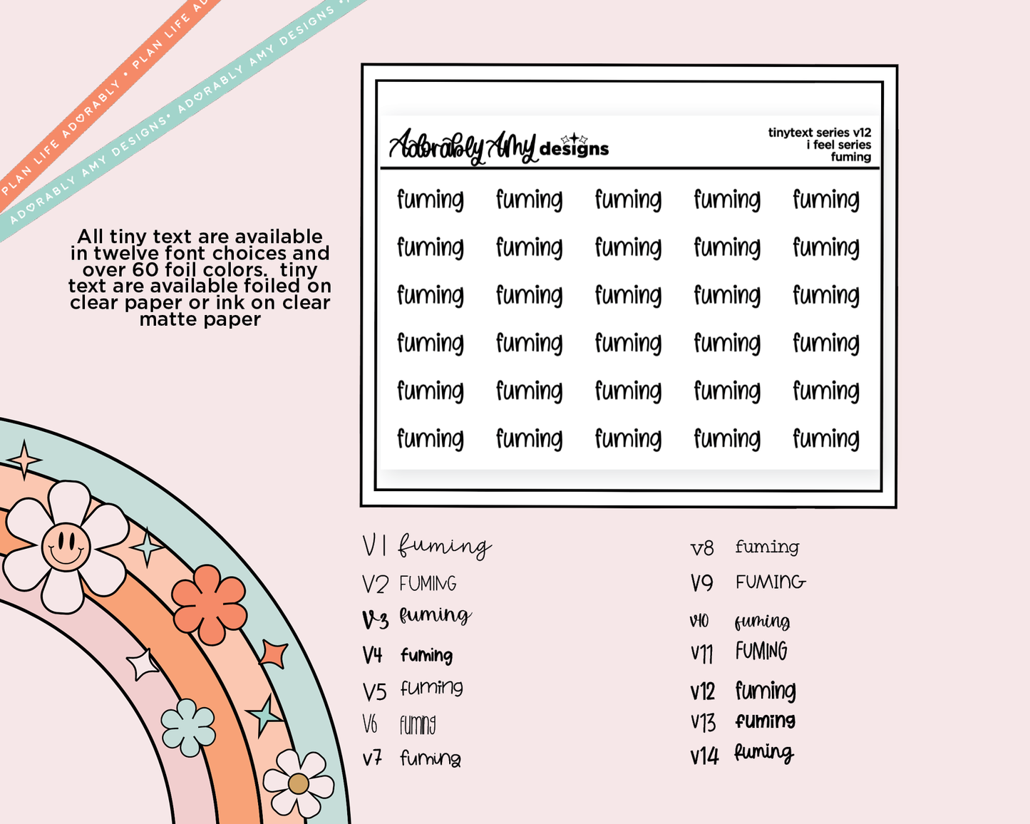 Foiled Tiny Text Series - Feelings Series - Fuming Checklist Size Planner Stickers for any Planner or Insert