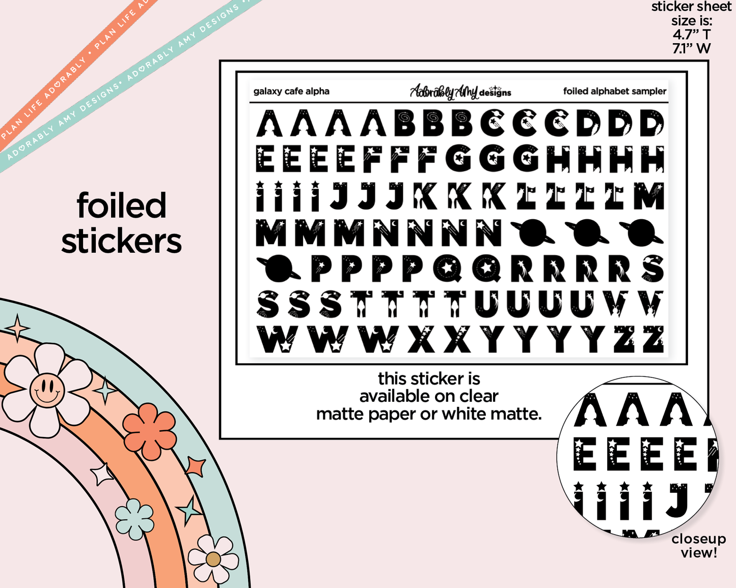 Foiled Galaxy Cafe Alphabet Stickers Deco Typography Sampler Planner Stickers