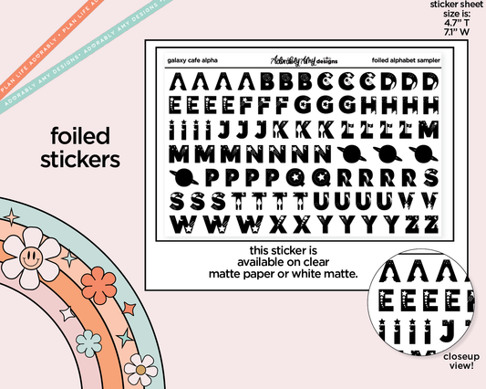 Foiled Galaxy Cafe Alphabet Stickers Deco Typography Sampler Planner Stickers