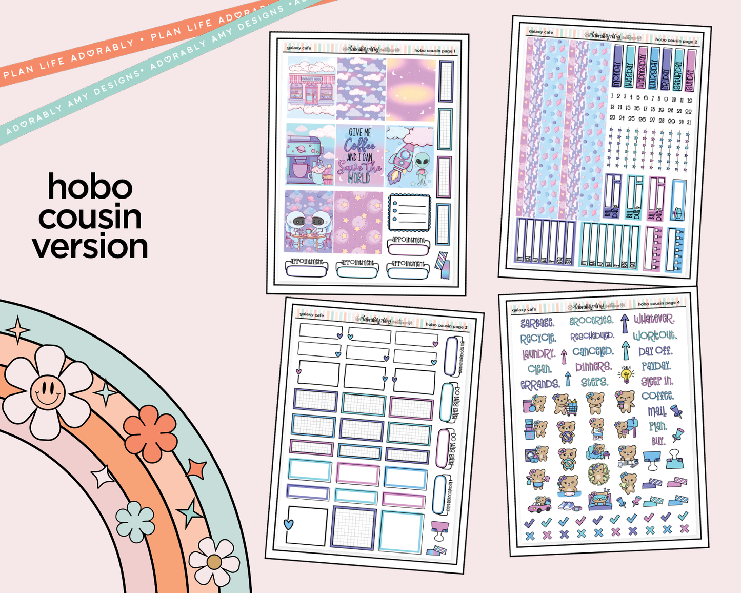 Hobonichi Cousin Weekly Galaxy Cafe Planner Sticker Kit for Hobo Cousin or Similar Planners