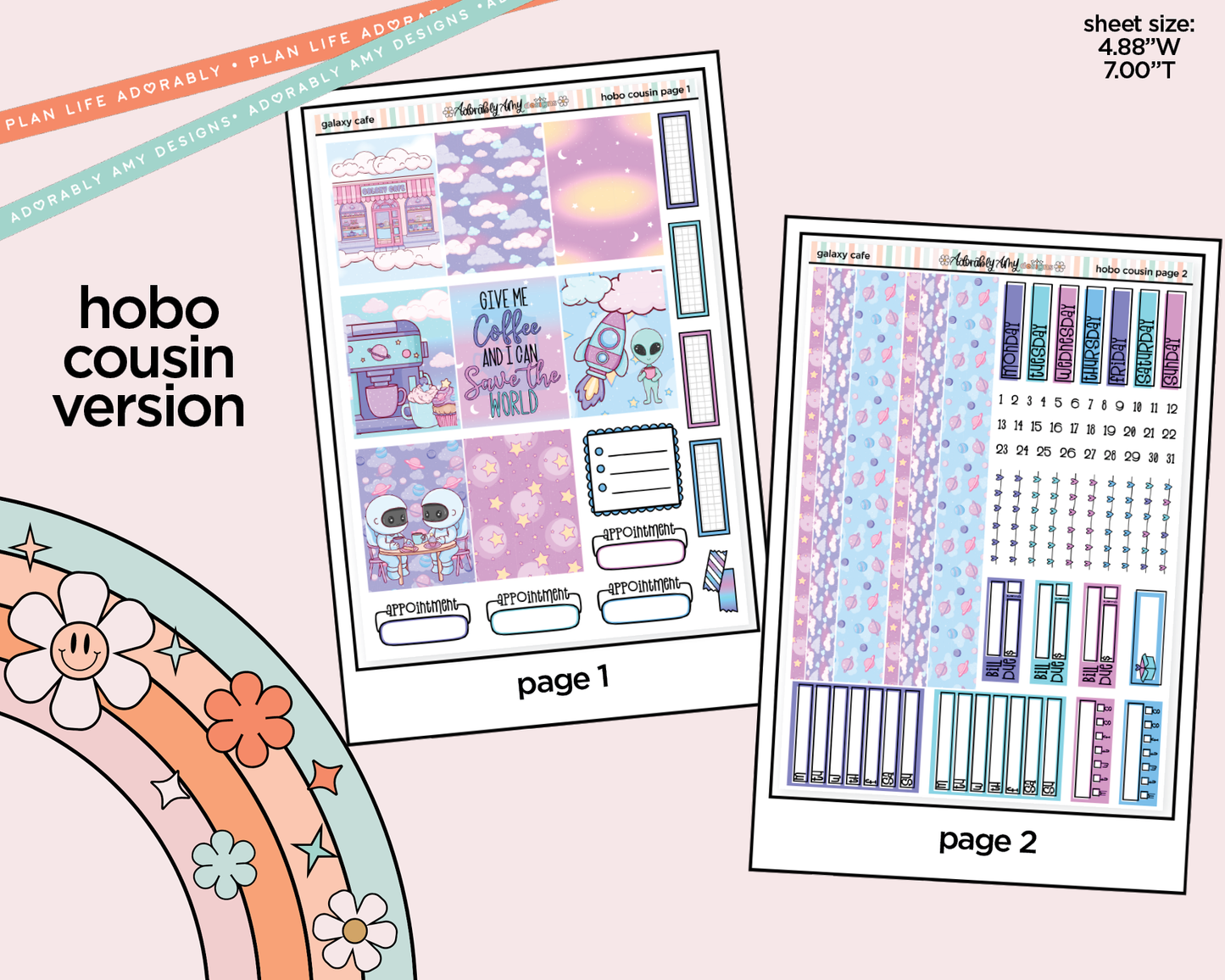 Hobonichi Cousin Weekly Galaxy Cafe Planner Sticker Kit for Hobo Cousin or Similar Planners