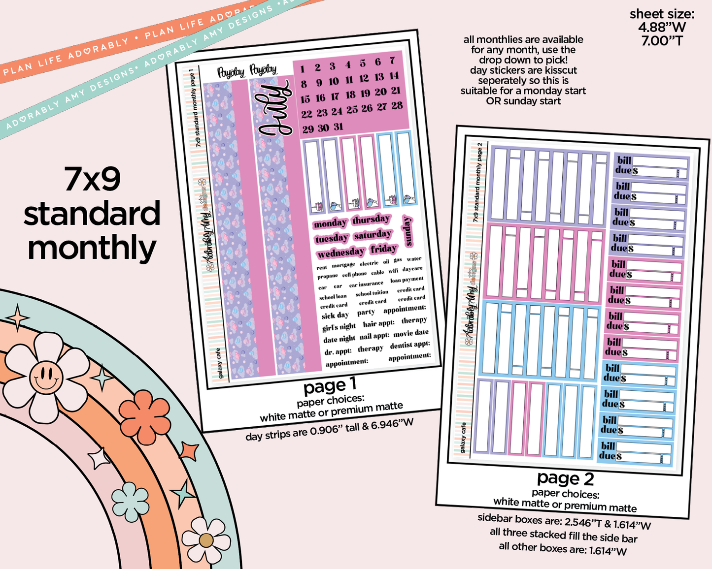 Standard 7x9 Monthly Pick Your Month Galaxy Cafe Planner Sticker Kit for some B6 Planners