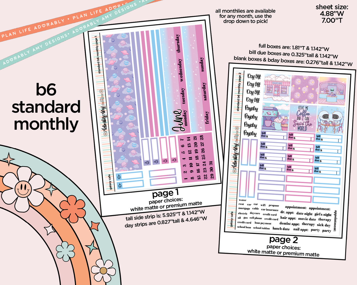 Standard B6 Monthly Pick Your Month Galaxy Cafe Planner Sticker Kit for some B6 Planners