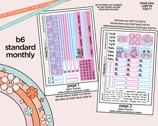 Standard B6 Monthly Pick Your Month Galaxy Cafe Planner Sticker Kit for some B6 Planners