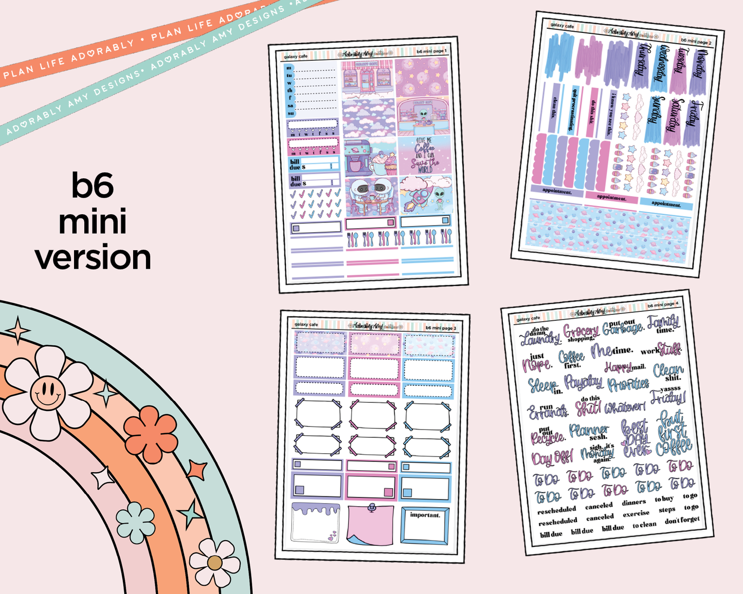 Mini B6 Galaxy Cafe Weekly Planner Sticker Kit sized for ANY Vertical Insert