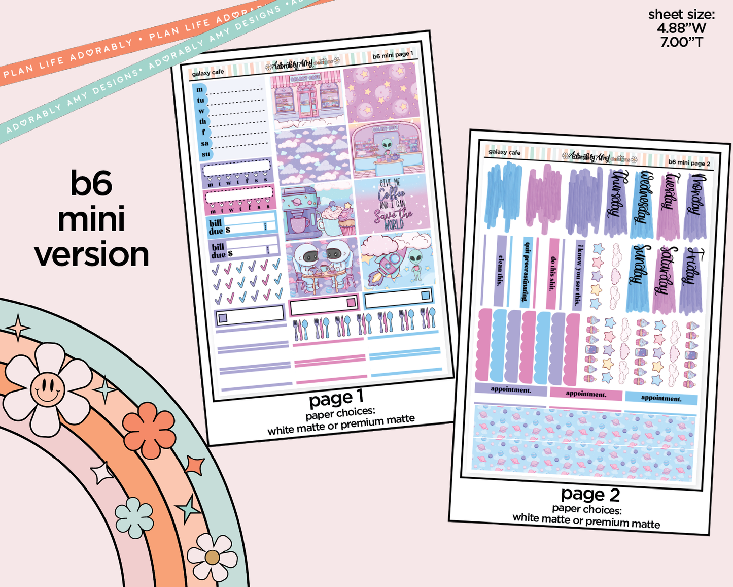 Mini B6 Galaxy Cafe Weekly Planner Sticker Kit sized for ANY Vertical Insert