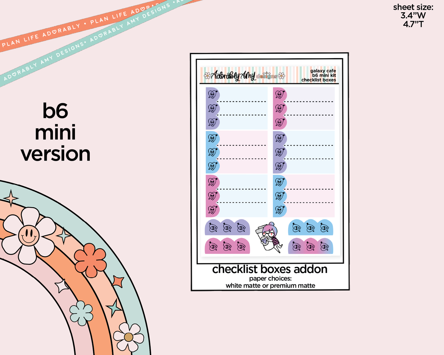 Mini B6 Galaxy Cafe Weekly Planner Sticker Kit sized for ANY Vertical Insert