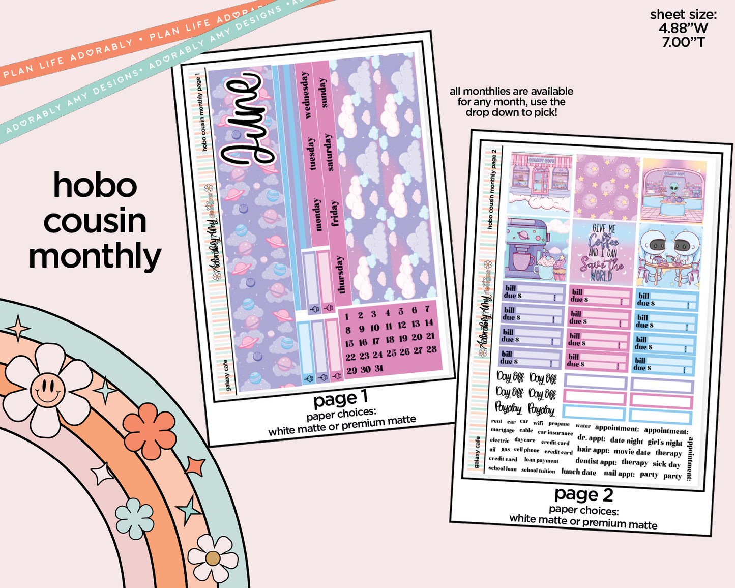 Hobonichi Cousin Monthly Pick Your Month Galaxy Cafe Planner Sticker Kit for Hobo Cousin or Similar Planners