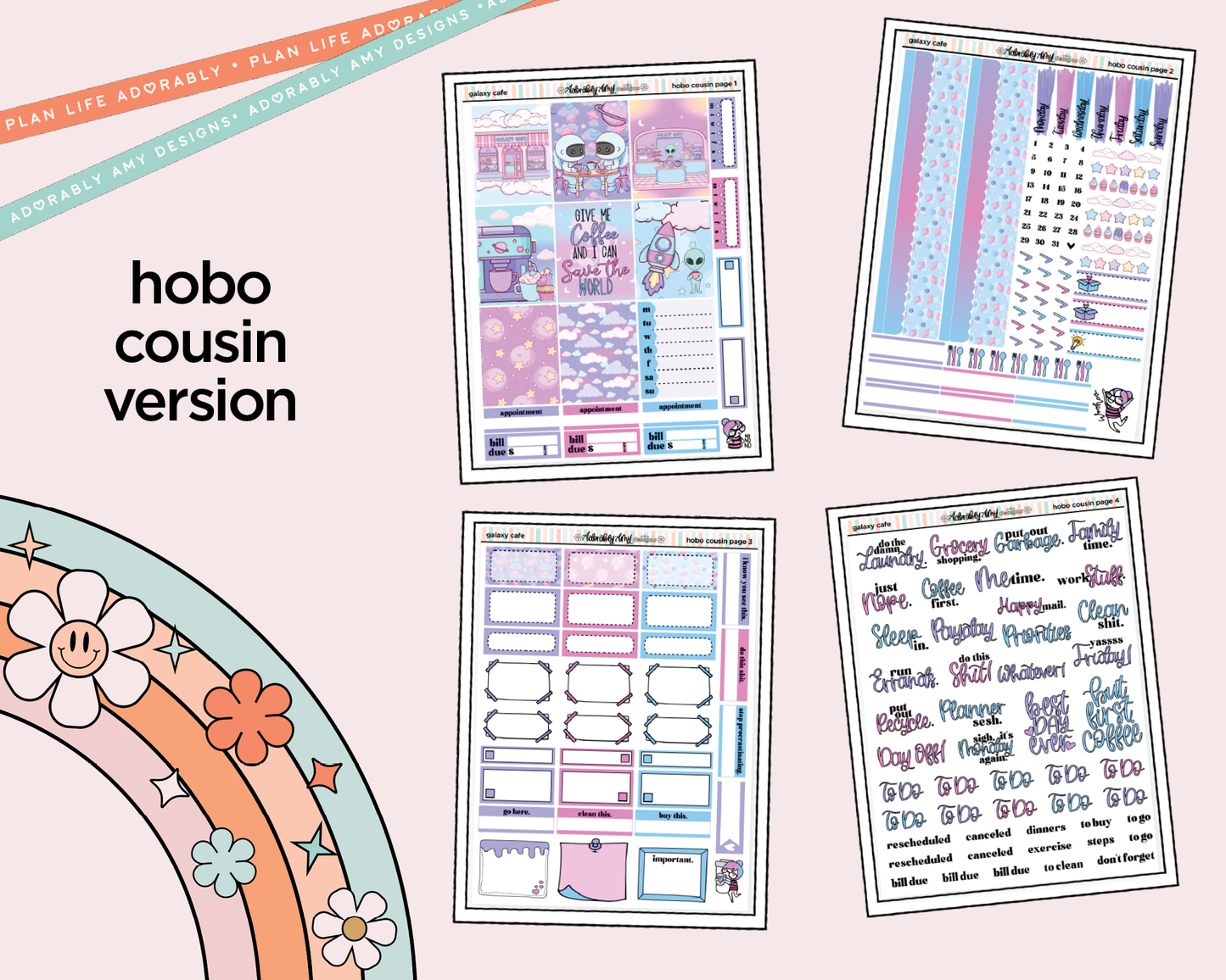 Hobonichi Cousin Weekly Galaxy Cafe Planner Sticker Kit for Hobo Cousin or Similar Planners