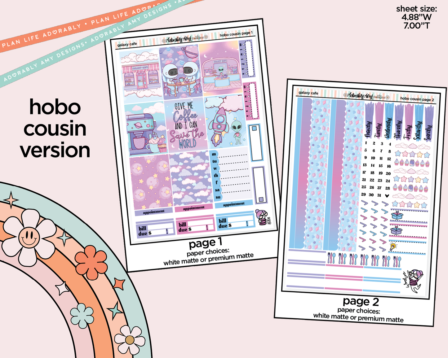 Hobonichi Cousin Weekly Galaxy Cafe Planner Sticker Kit for Hobo Cousin or Similar Planners