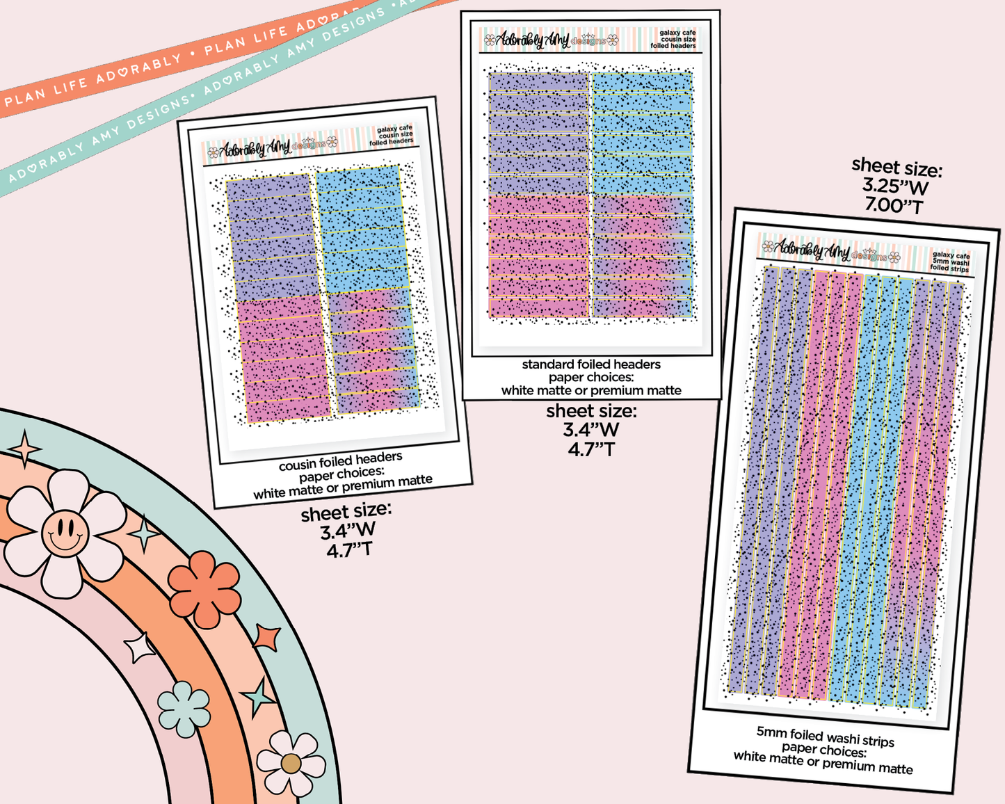 Foiled Galaxy Cafe Headers or Long Strips Planner Stickers for any Planner or Insert