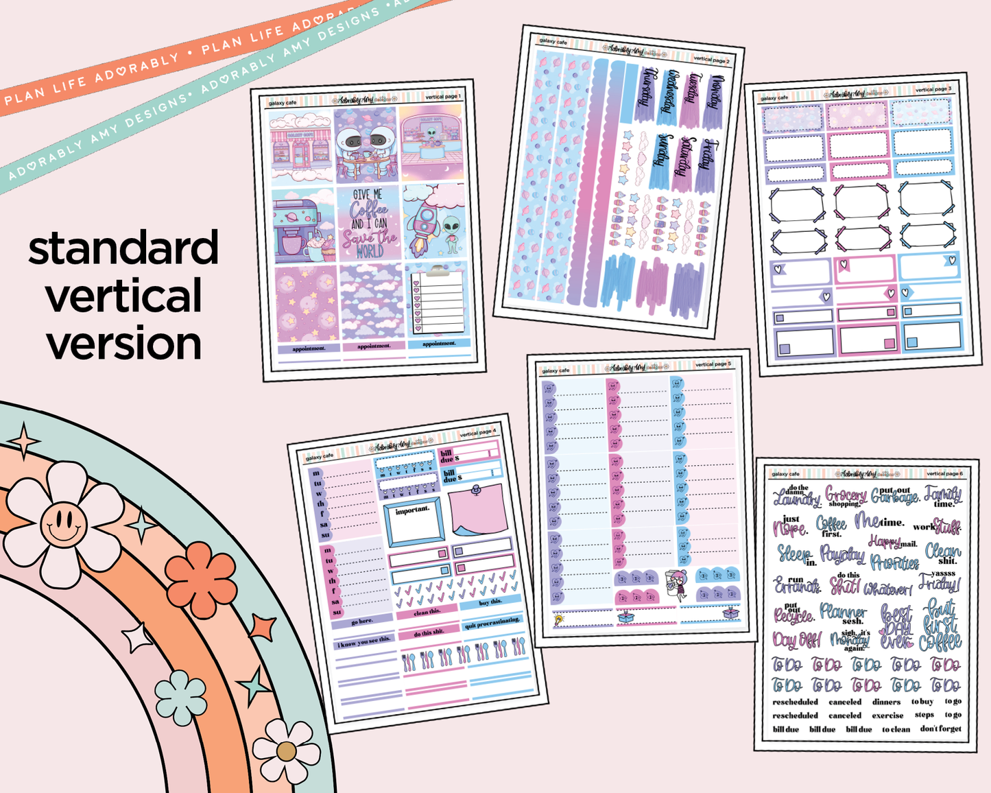 Vertical Galaxy Cafe Weekly Sticker Kit for Vertical Standard Size Planners or Insert